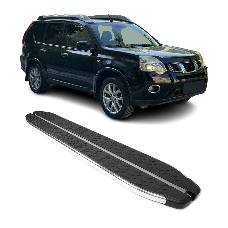 Marchepieds Latéraux pour Nissan X-Trail T31 2007-2014 inox Brillant Argent Noir