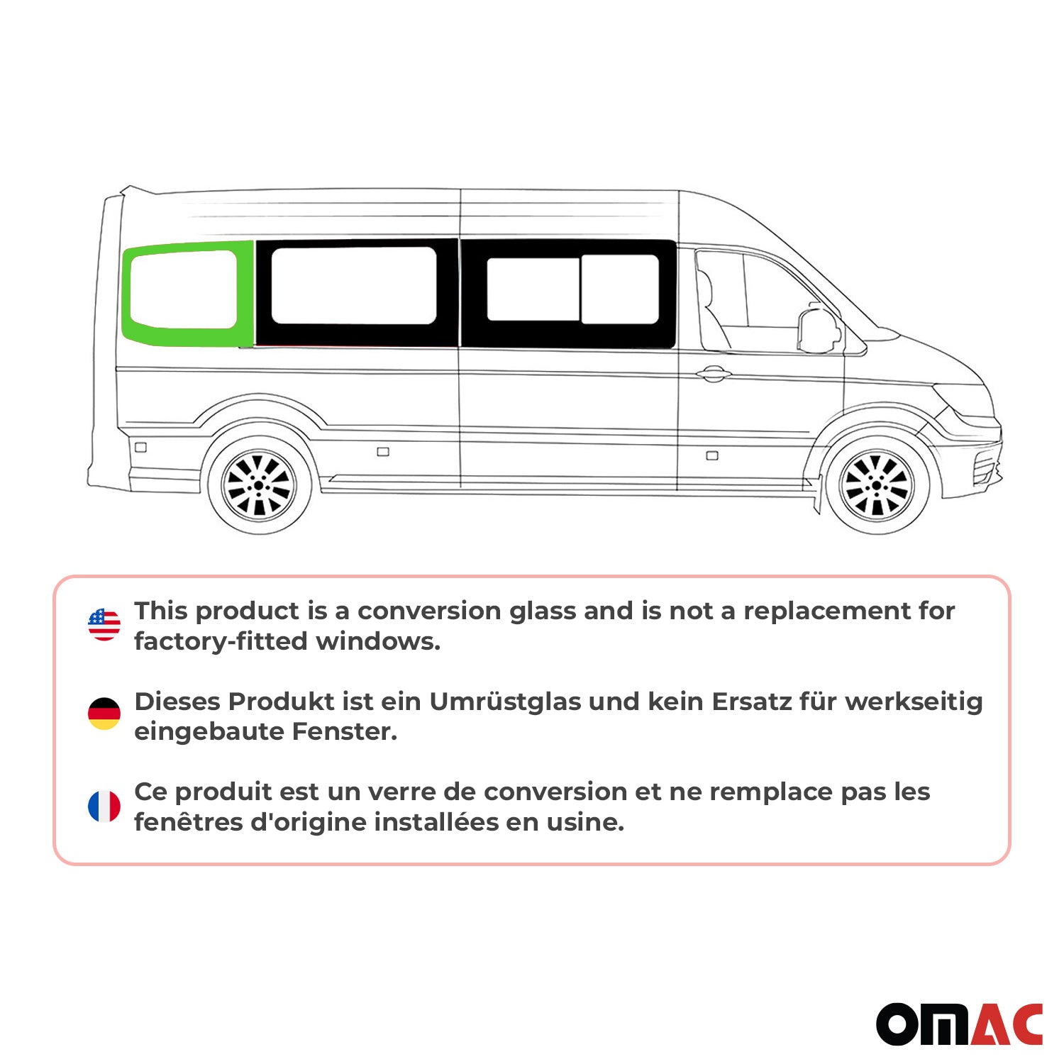 Vitre de Porte pour VW Crafter 2017-2026 L3 Arrière Droit Verre fixe