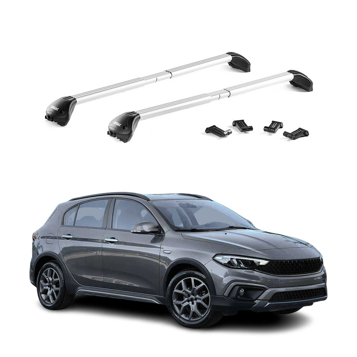 Barres de toit transversales pour Fiat Tipo Cross 2020-2026 Aluminium Gris ABE