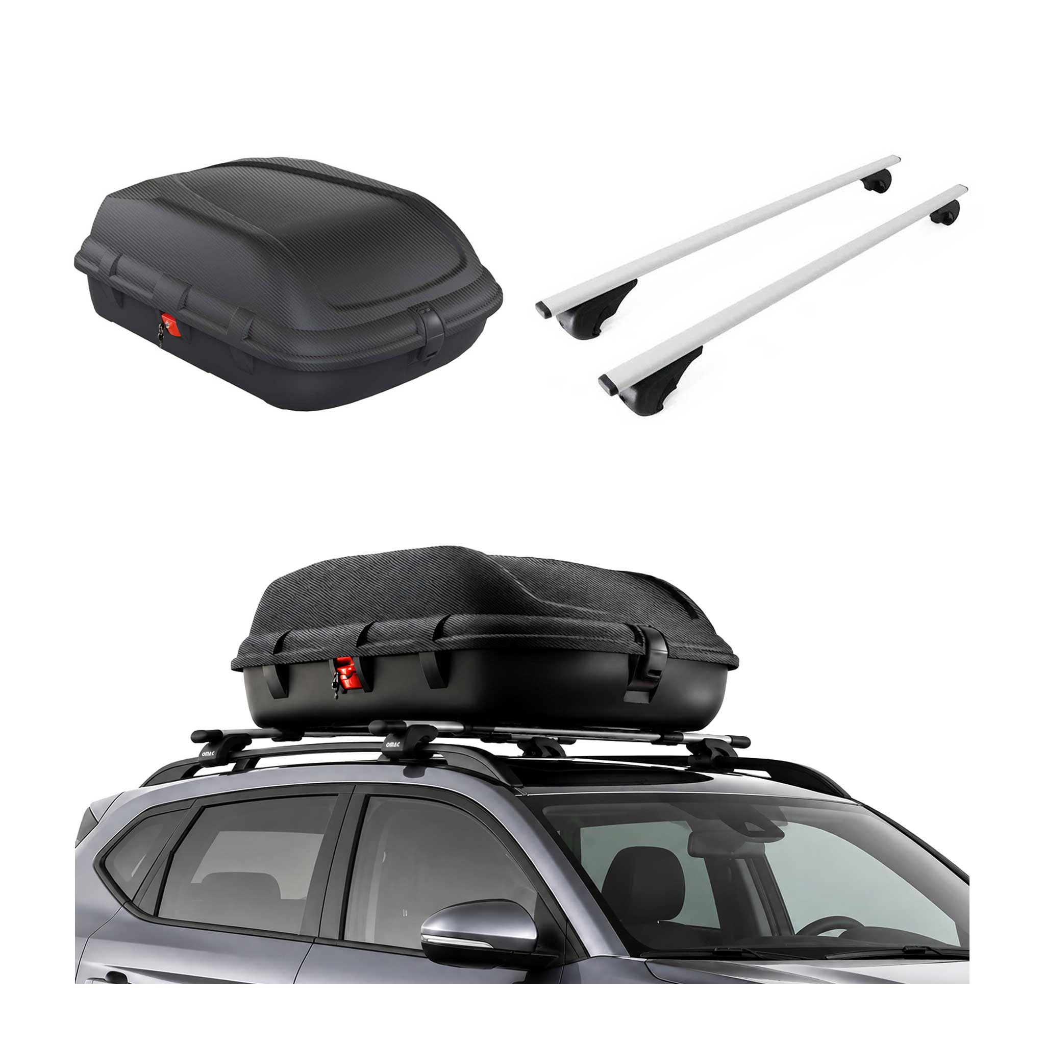 Coffre de Toit 270L + Barres de Toit pour VW Polo mk4 Hatchback 2001-2009 Gris