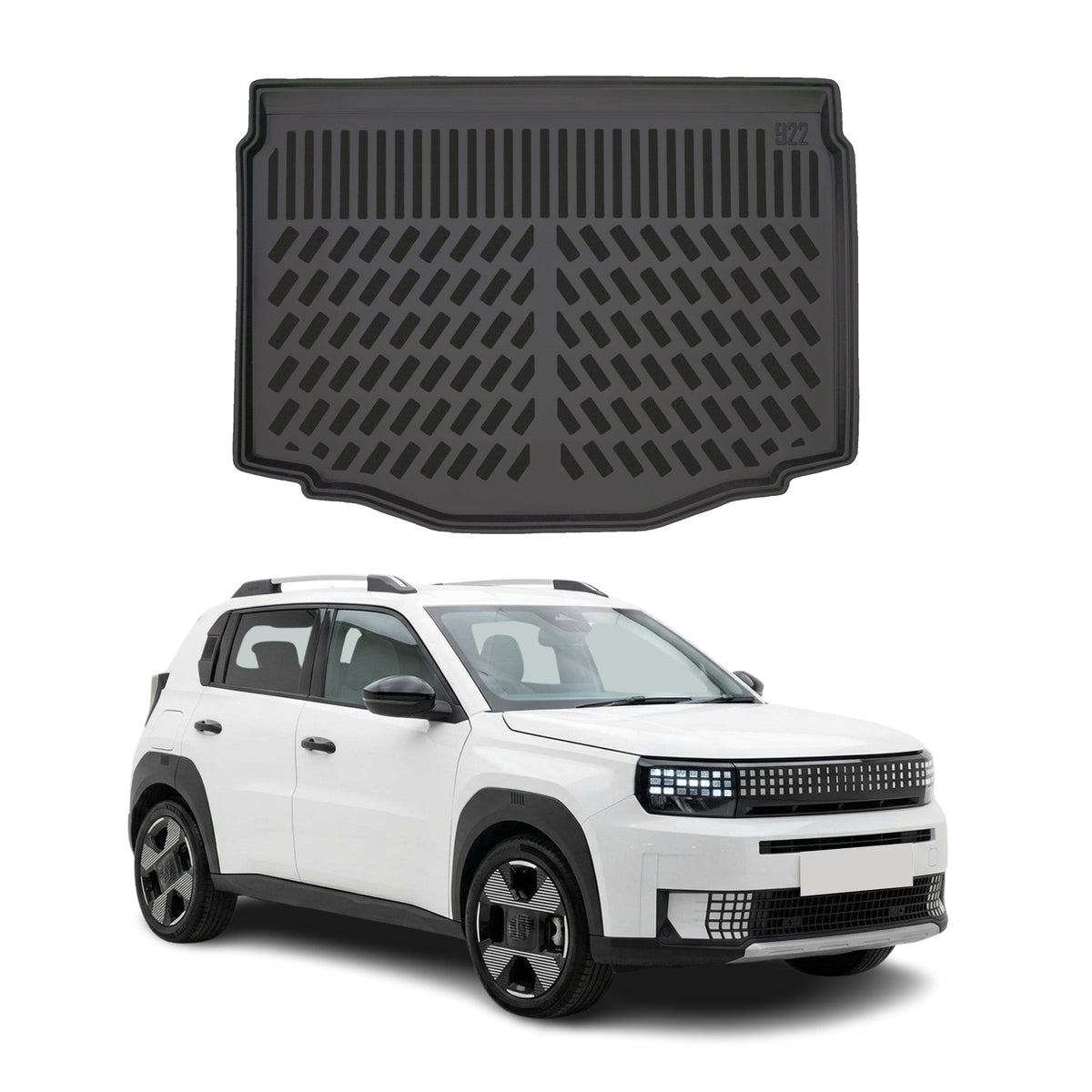Tapis de coffre pour Fiat Grande Panda 2024-2027 Noir 3D en Caoutchouc TPE