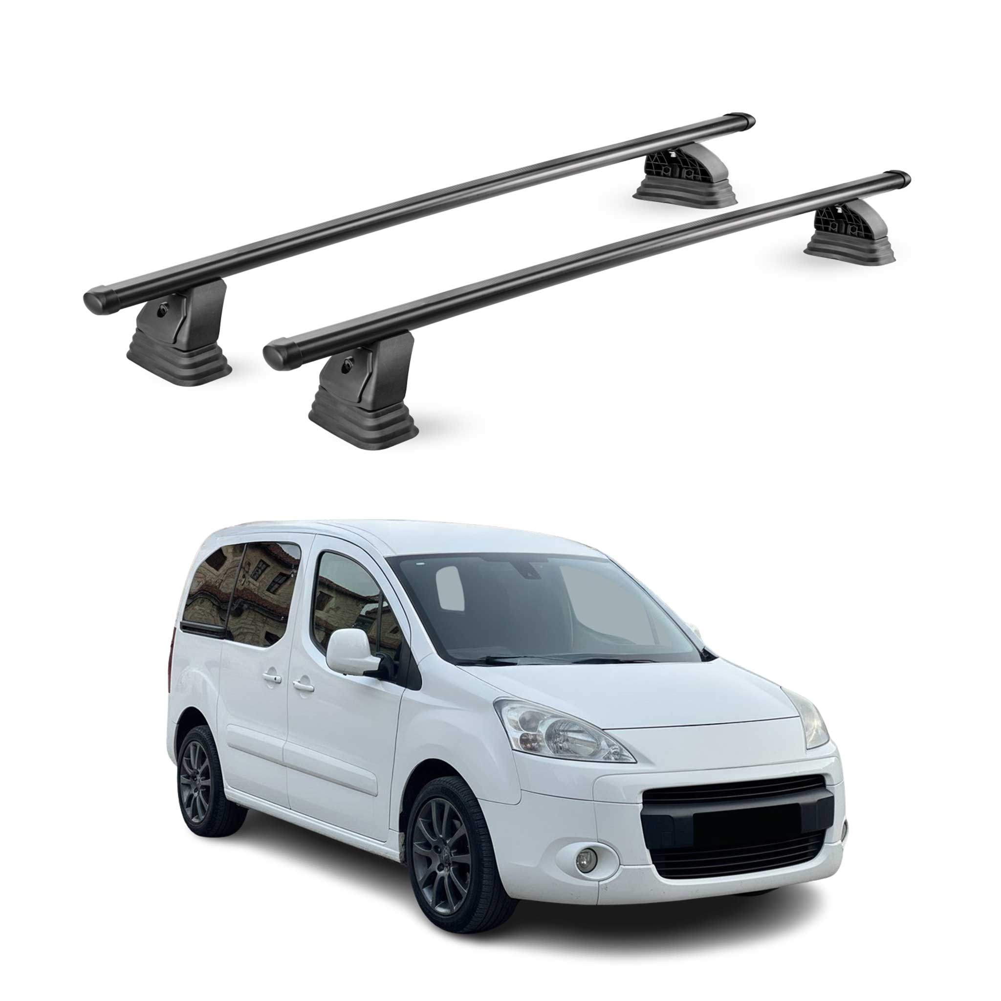 Barres de toit transversales acier pour Peugeot Partner II 2008-2018 TÜV Noir 2x