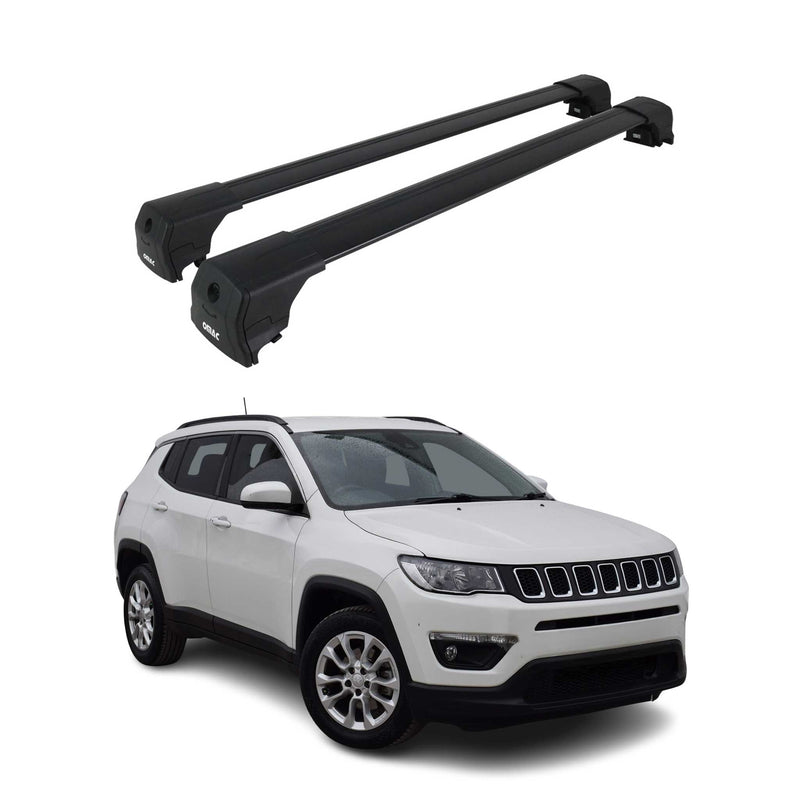 Barres de toit transversales pour Jeep Compass 2017-2025 Alu Noir 2x