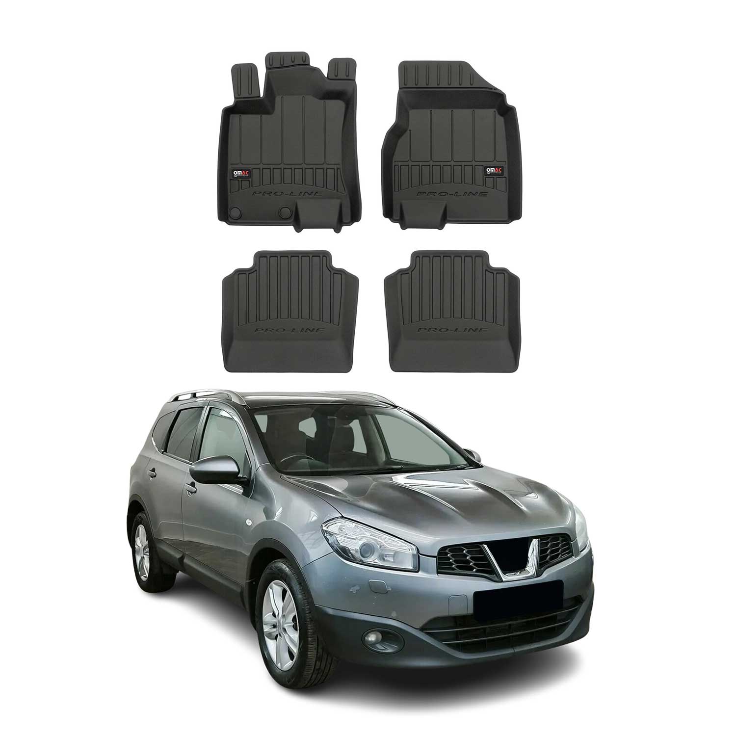 OMAC Tapis de sol en caoutchouc pour Nissan Qashqai +2 2008-2014 Noir Premium