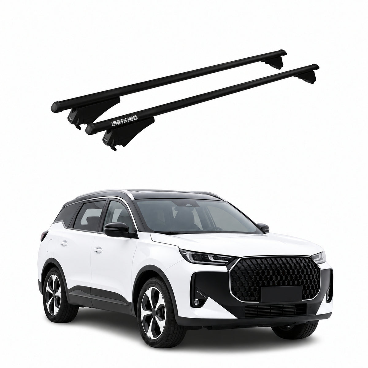 Menabo Barres de toit pour Ebro S700 / Chery Tiggo 7 2025-26 Alu Noir 2 Pièces