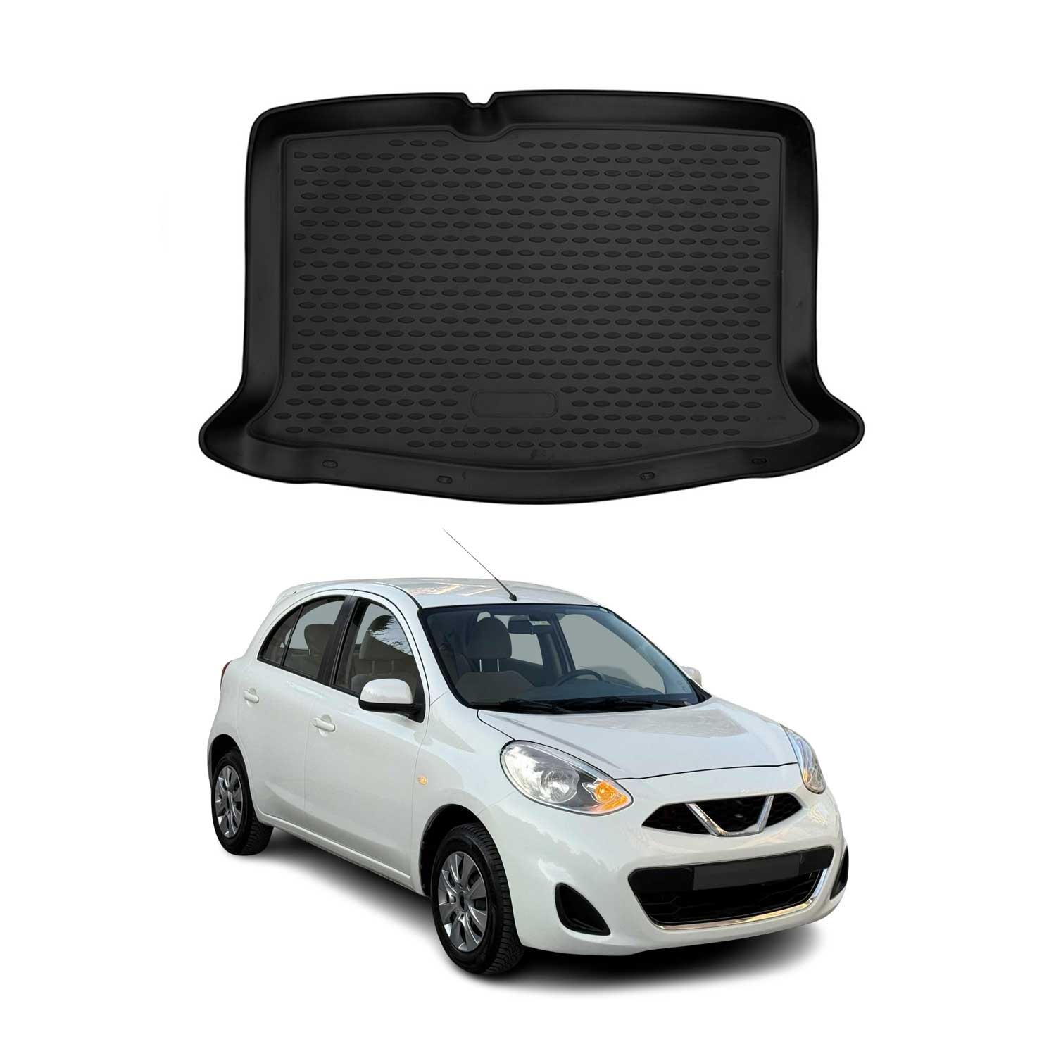 OMAC Tapis de coffre pour Nissan Micra 2017-2024 sur mesure en caoutchouc Noir