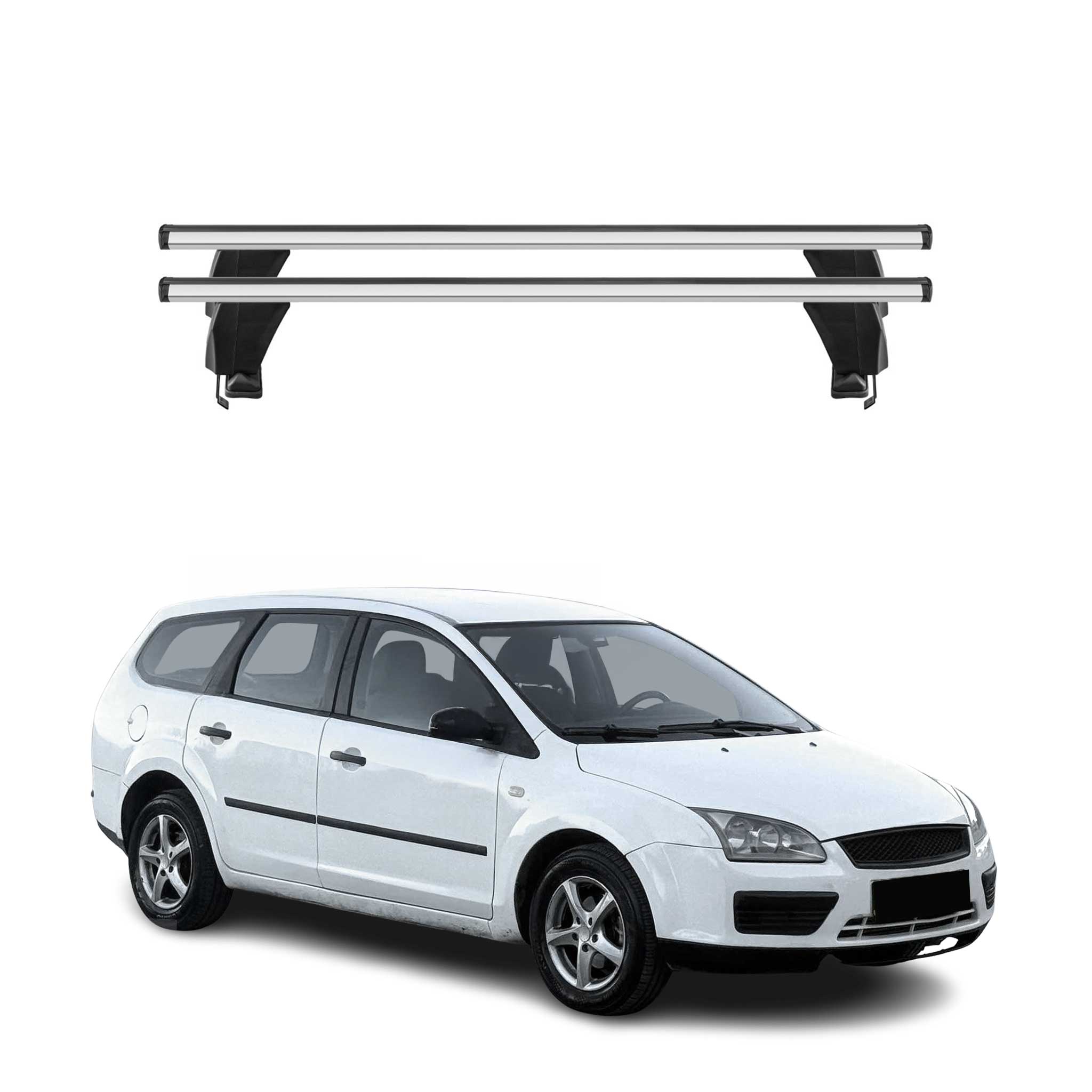 Menabo Barres de toit transversales pour ford Focus II SW 2004-2011 Porte-Bagage lisse en Alu Argent 2x TÜV