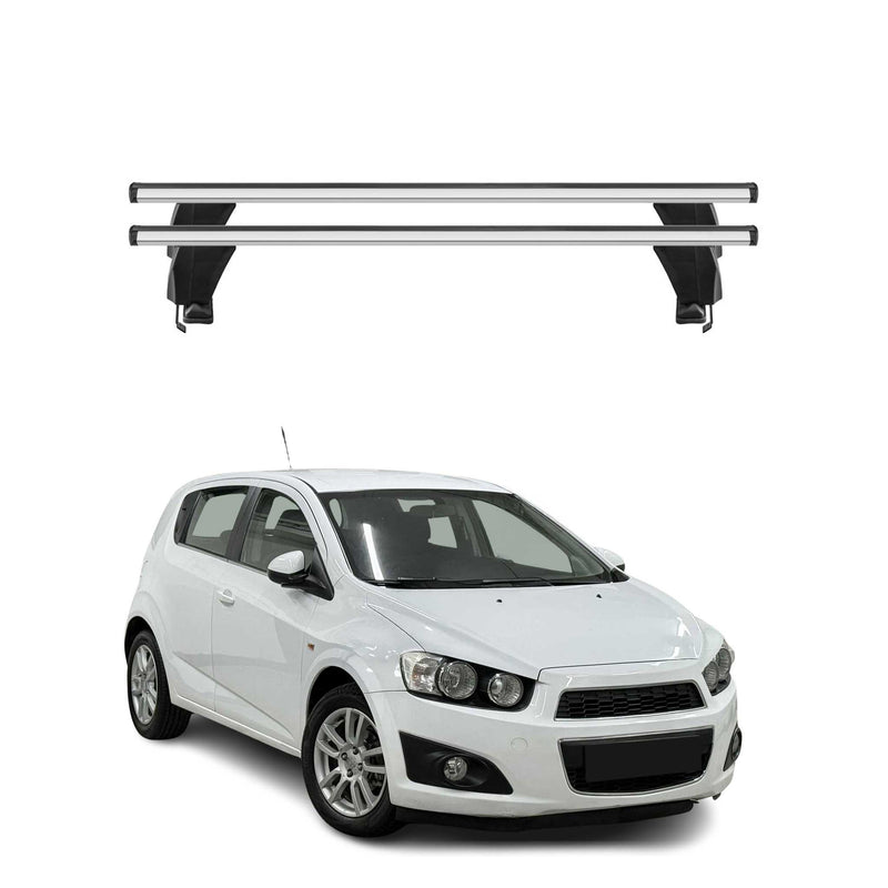 Menabo Barres de toit Transversales pour Chevrolet Aveo T300 2011-2020 Alu Gris
