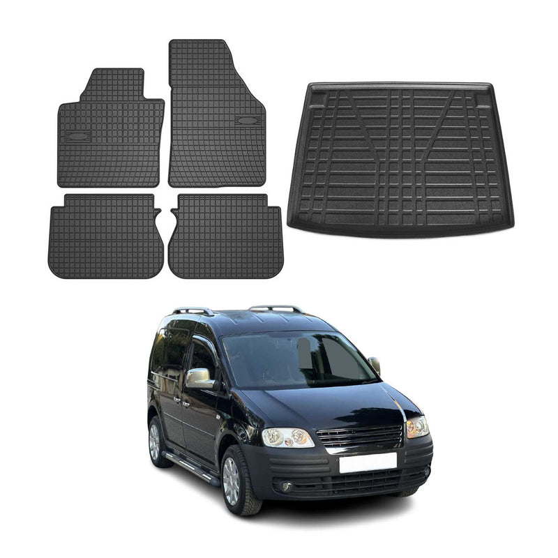 Kit Tapis de sol et coffre pour VW Caddy 2004-2010 Noir TPE