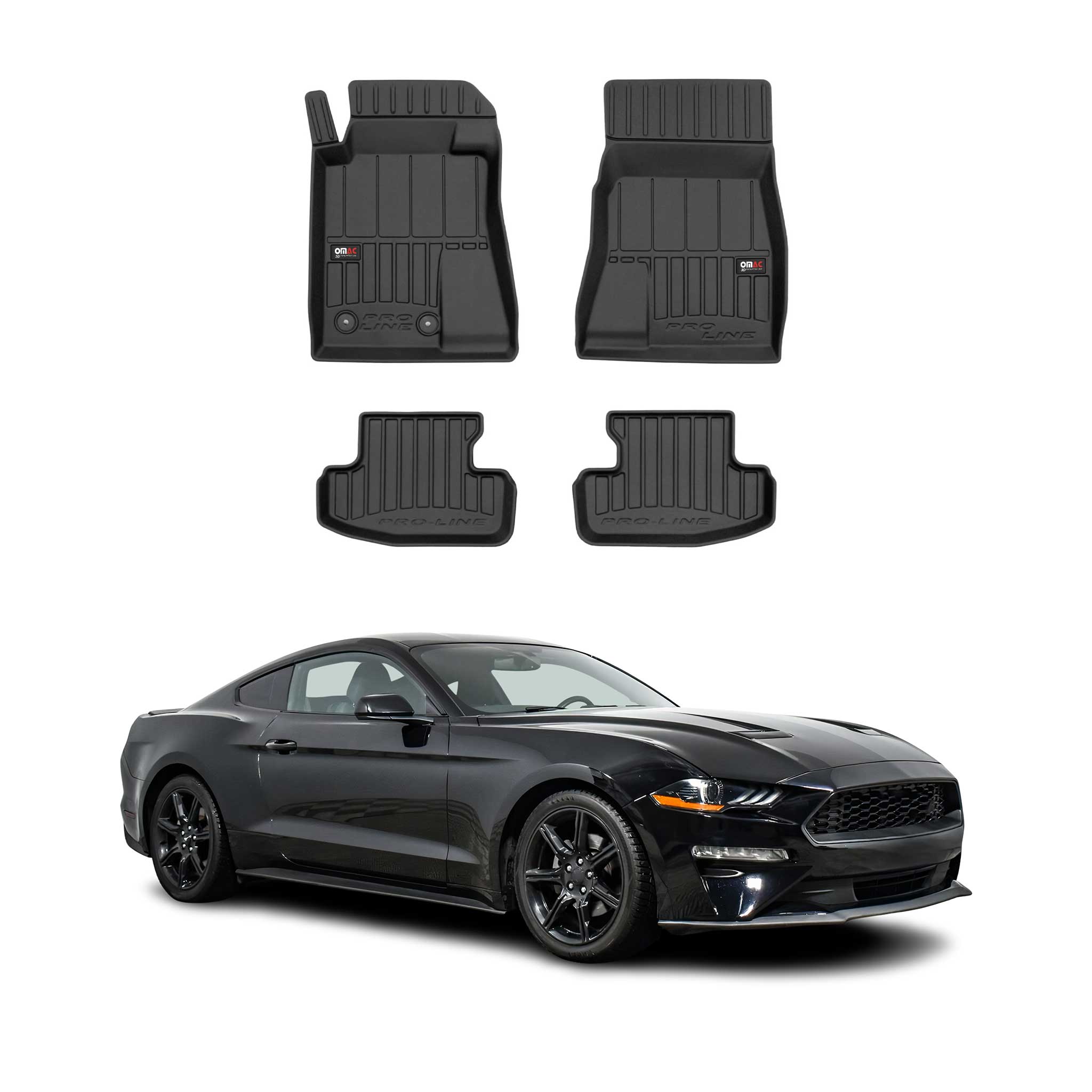 OMAC Tapis de sol en caoutchouc pour Ford Mustang Coupé 2015-2023 Noir Premium