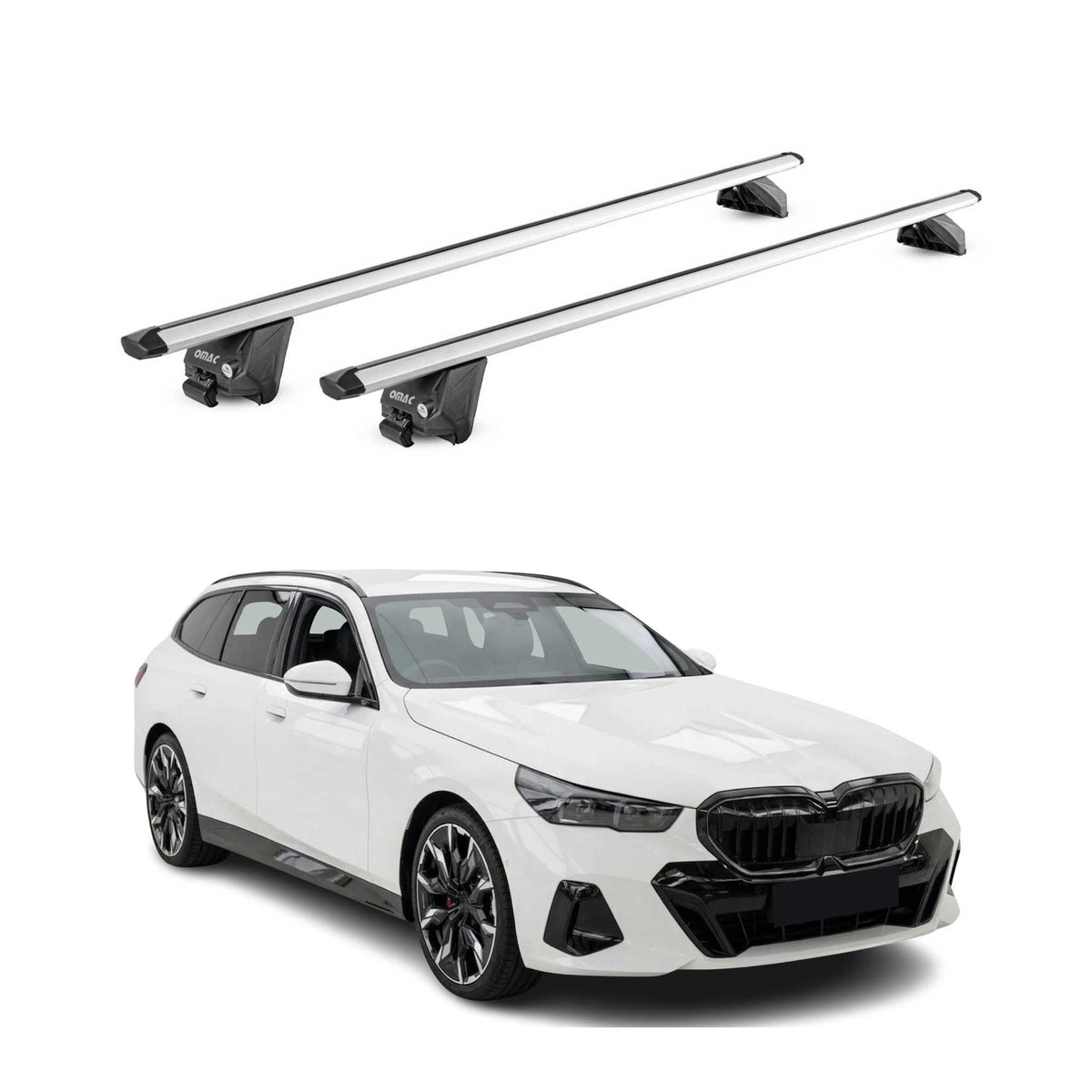 Barres de toit transversales pour BMW Série 5 G61 Break 2024-2026 Alu Gris ABE