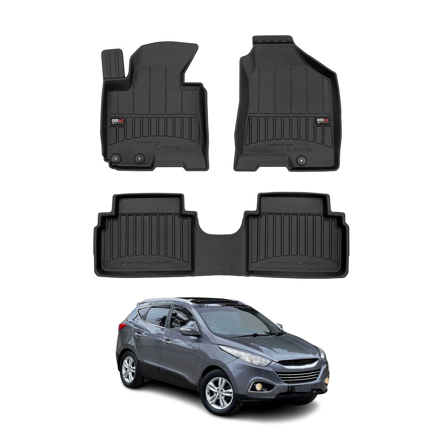 OMAC Tapis de sol en caoutchouc pour Hyundai iX35 2009-2015 Noir Premium