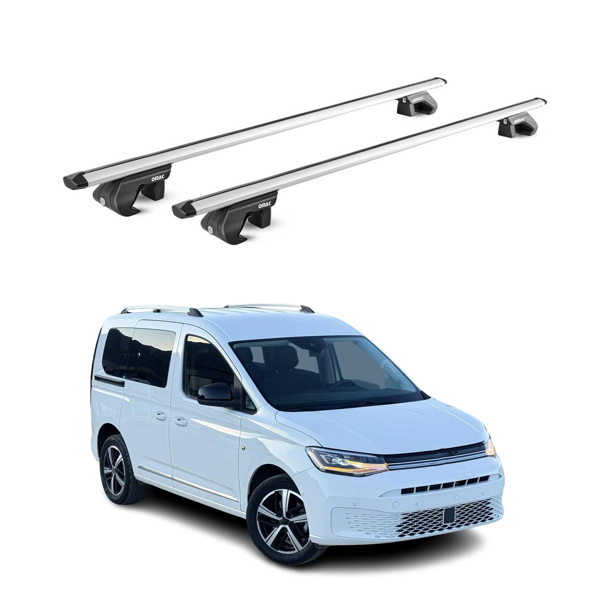 Barres de toit transversales pour VW Caddy 2020-2026 5 P Alu Gris 2 pièces ABE