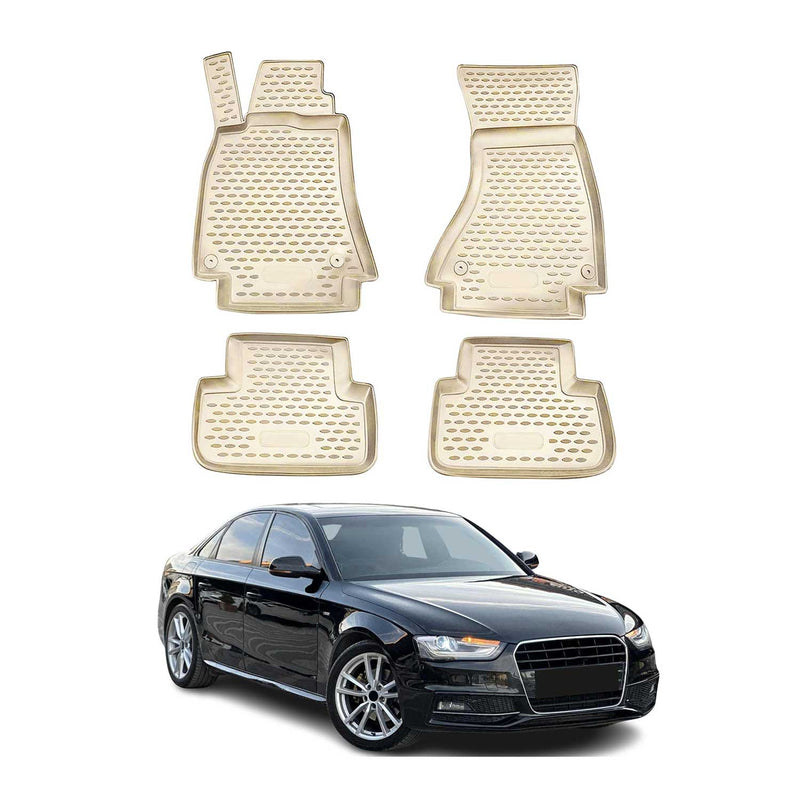 OMAC 3D Tapis de sol pour Audi A4 B8 Berline Break Allroad 2007-2016 TPE Beige