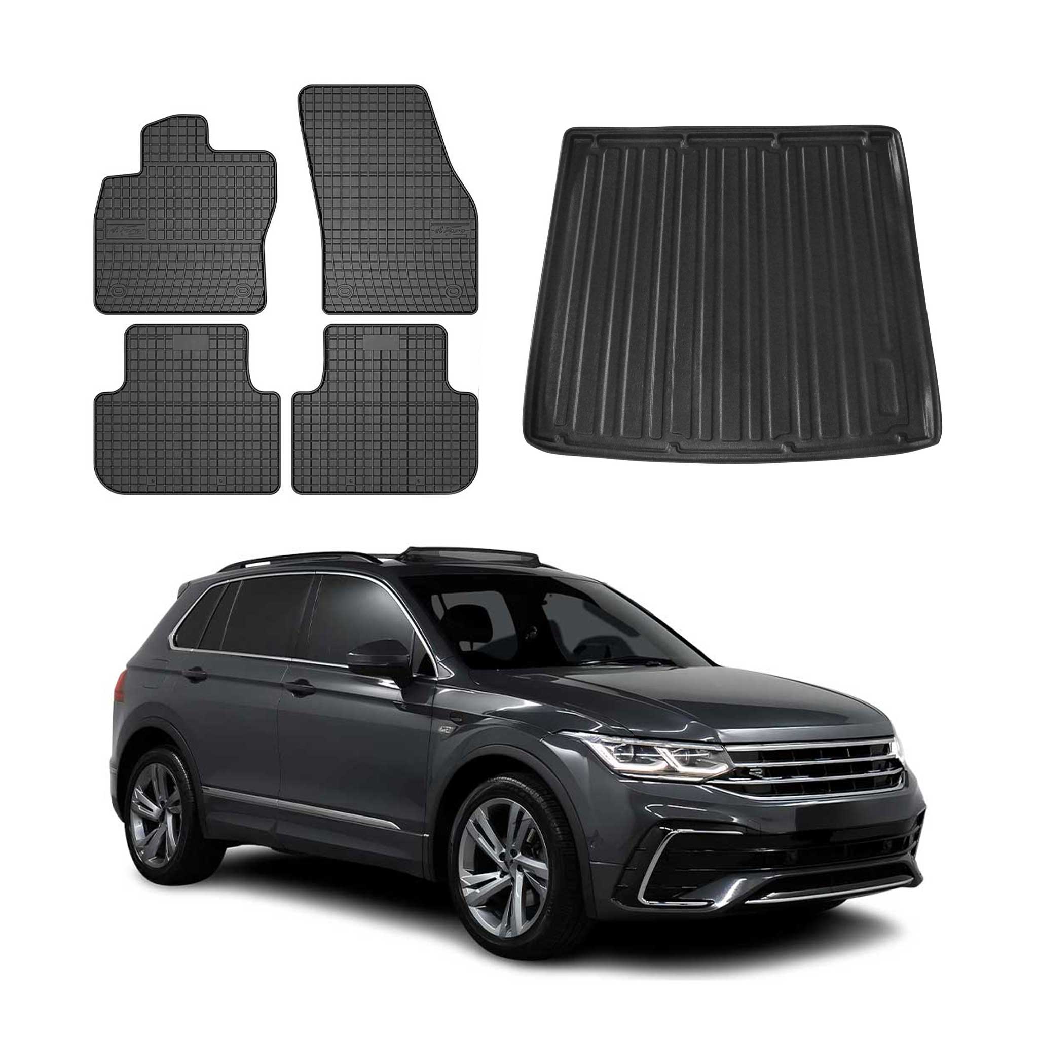 Kit Tapis de sol et coffre pour VW Tiguan mk2 2016-2024 Noir TPE