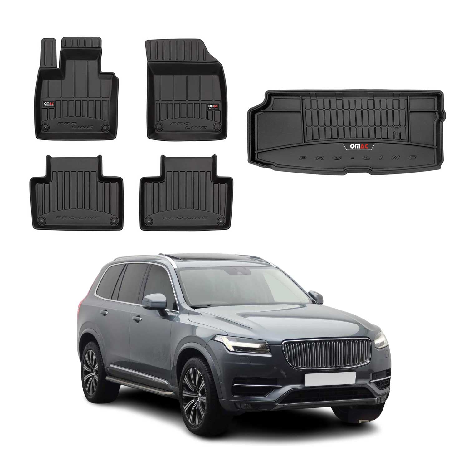 Kit Tapis de Sol et Coffre pour Volvo XC90 2015-2019 en Caoutchouc Noir