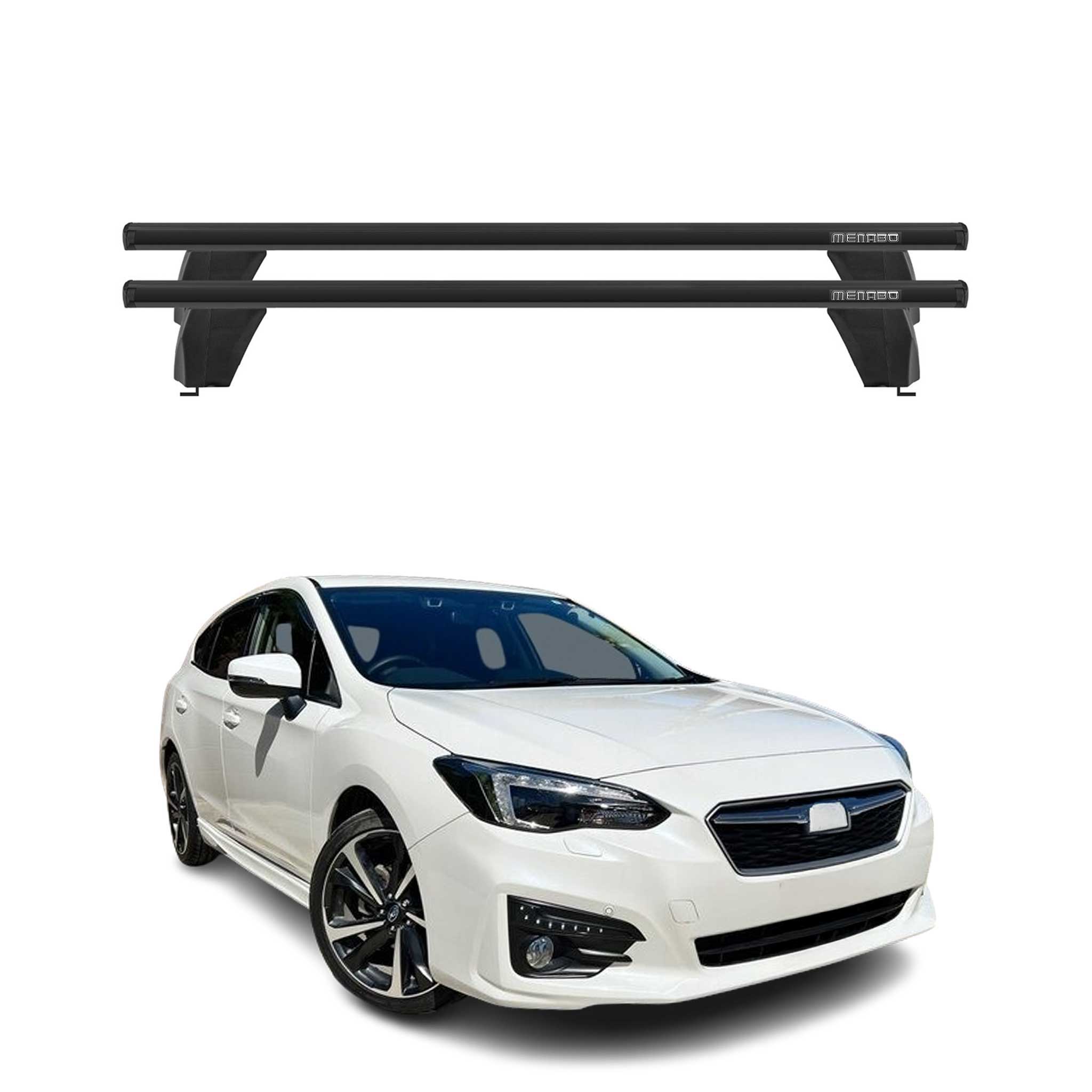 Menabo Barres de toit Transversales pour Subaru Impreza SD 2016-2023 Alu Noir