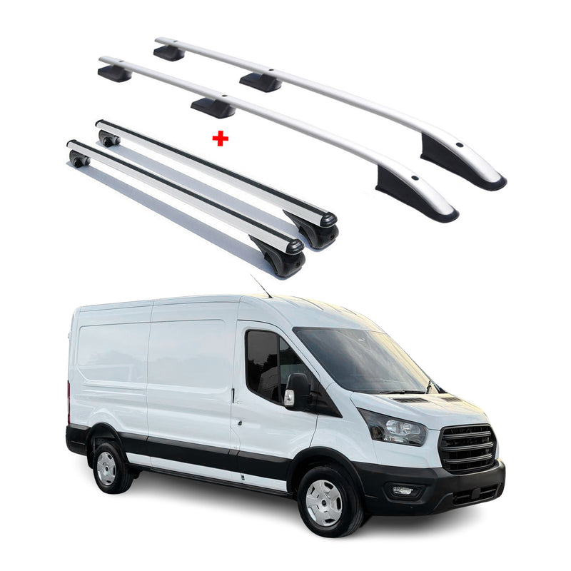 Kit Barres de toit pour Ford Transit 2014-2024 Alu Gris L3 Empattement Langer 4x
