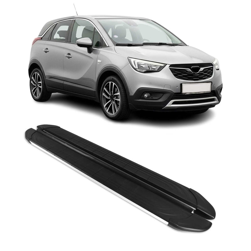 Marchepieds Latéraux pédale pour Opel Crossland X 2017-2024 Alu Gris Noir 2Pcs