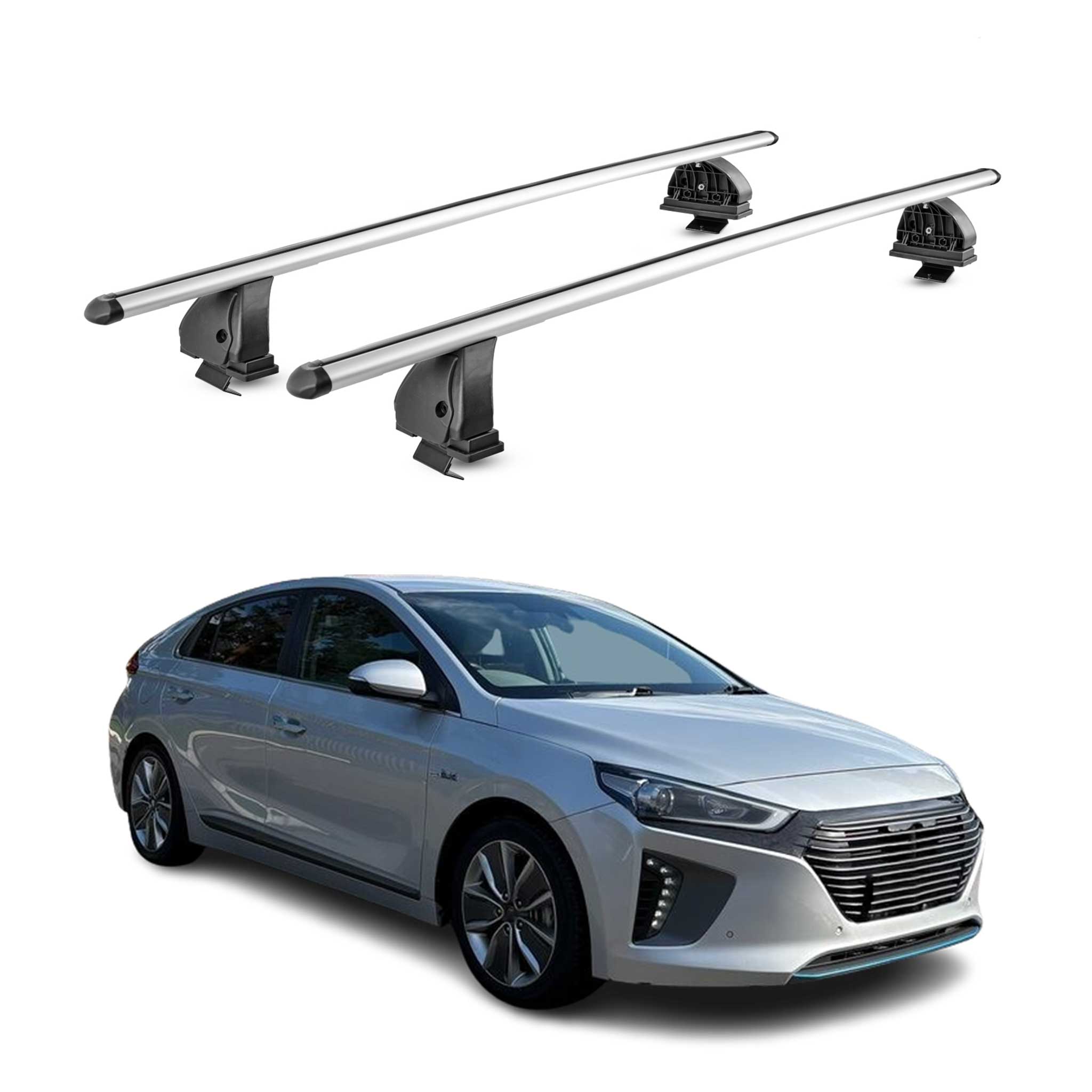 Barres de toit transversales Alu pour Hyundai Ioniq 2017-2022 TÜV 75 kg Gris 2x