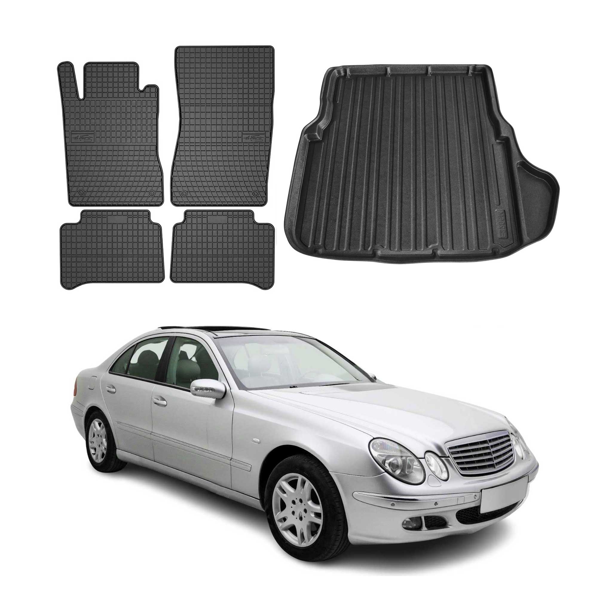 Kit Tapis de sol et coffre pour Mercedes E-Klasse 2003-2009 Berline TPE Noir