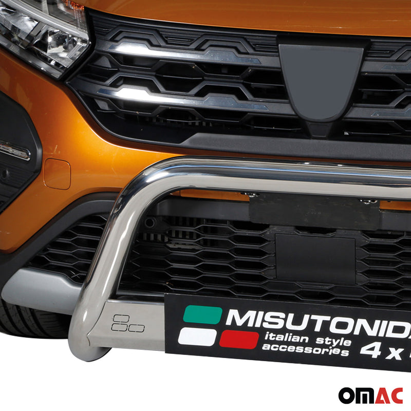 Pare-buffle Avant pour Dacia Sandero Stepway 2021-2025 63mm en Acier Inox Argent