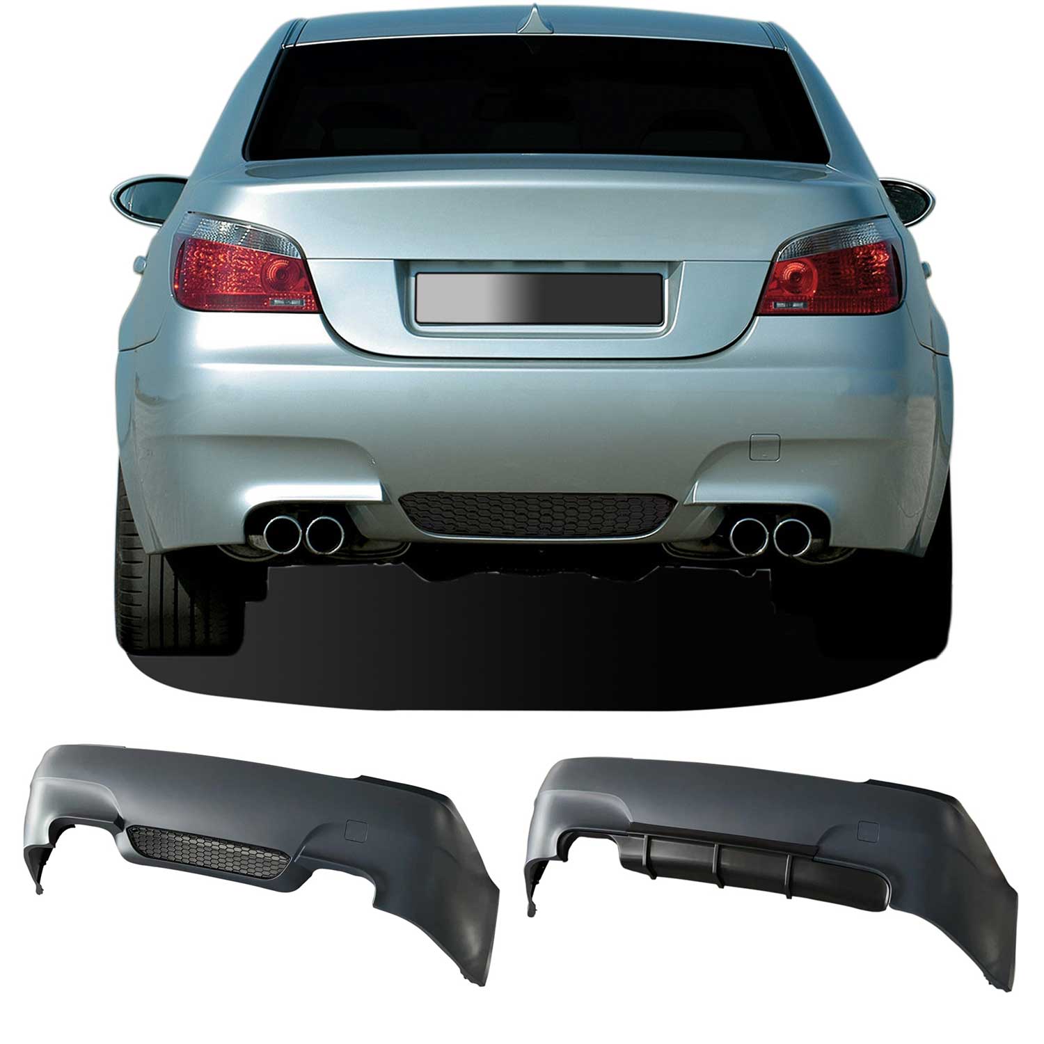 Pare-choc arrière avec marquages pour BMW 5 Series E60 2003-2010 Plastique Noir