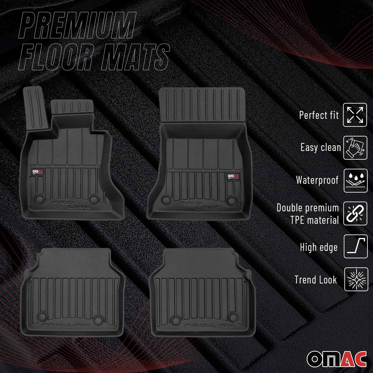 OMAC Tapis de sol caoutchouc pour BMW Série 5 Gran Turismo F07 2009-2017 Noir