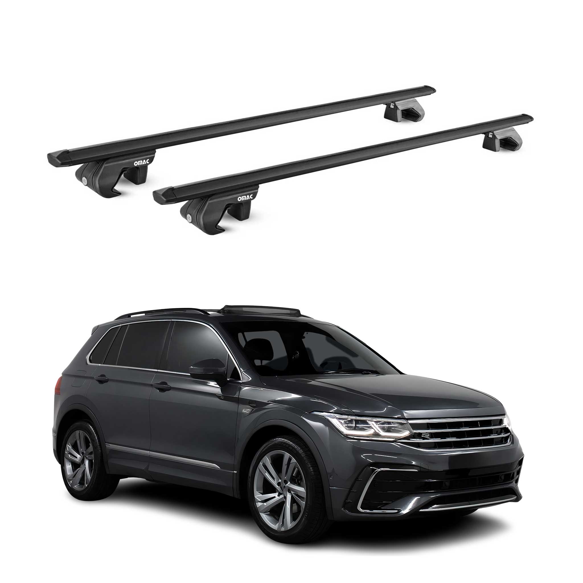 Barres de toit transversales ABE pour VW Tiguan II 2016-2023 Aluminium Noir 2x