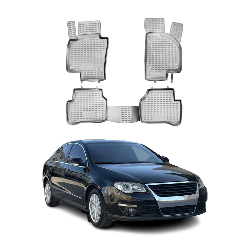Tapis de sol pour VW Passat B6 2005-2011 en caoutchouc TPE 3D Gris 4Pcs