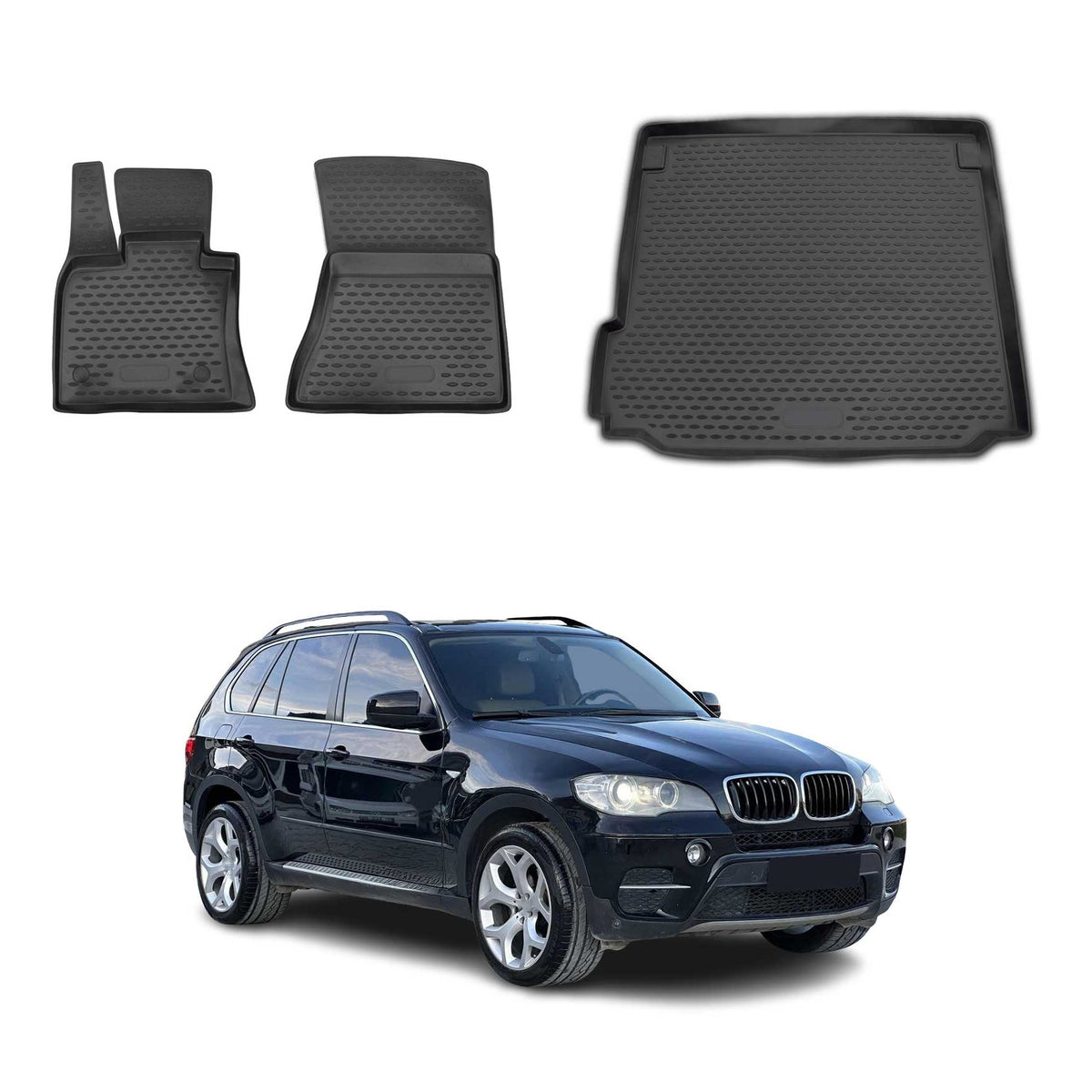 OMAC Kit Tapis de Sol et Coffre pour BMW X5 E70 2007-2013 Noir