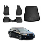 Kit Tapis de sol et coffre pour Audi A6 C6 Break Allroad 2008-11 Caoutchouc Noir