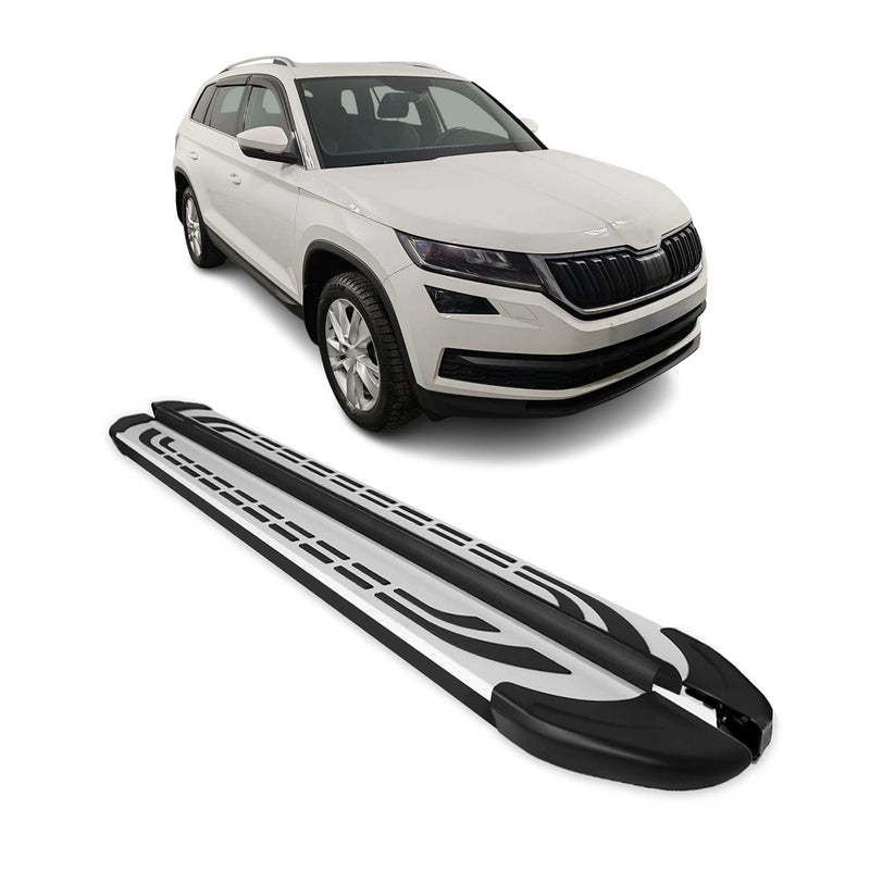 Marchepieds Latéraux pédale pour Skoda Kodiaq 2016-2023 Aluminium Gris Noir 2x