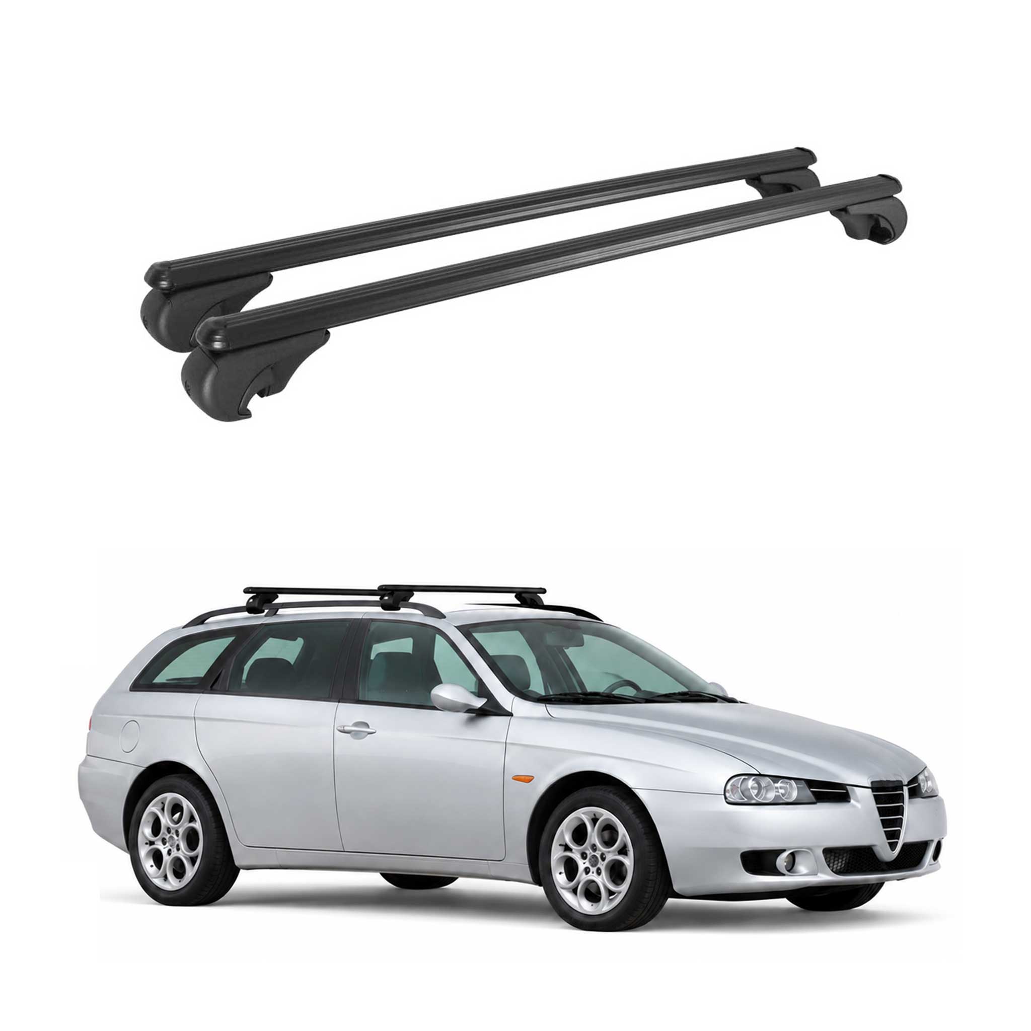 Barres de toit Transversales pour Alfa Romeo 156 Crosswagon 2004-07 TÜV Noir