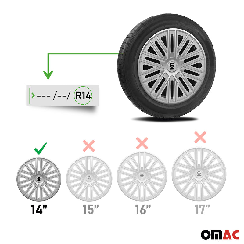 SPARCO Jeu Enjoliveurs de Roues 14 Pouces en ABS Argenté 4 piéces