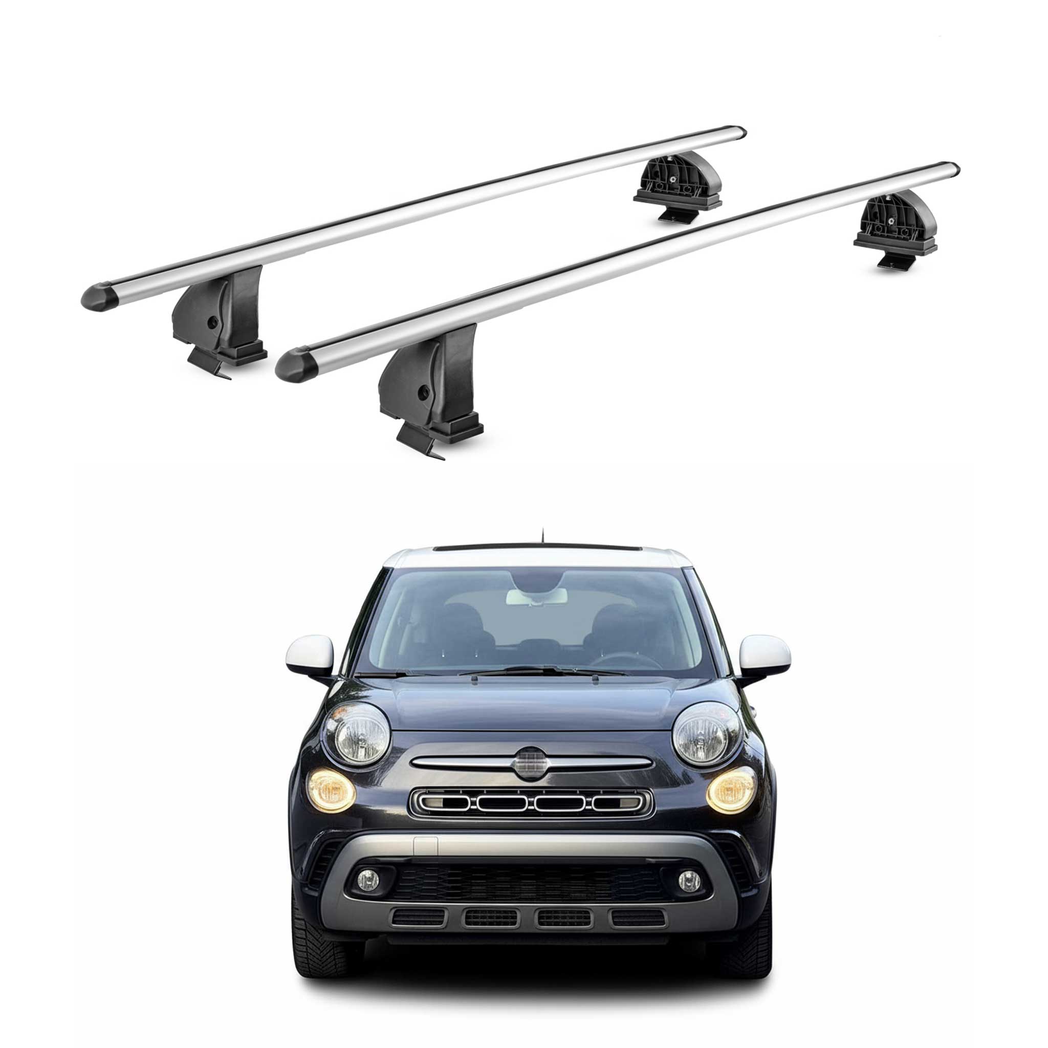 Barres de toit transversales Alu pour Fiat 500L / 500L Living 2012-2022 Gris 2x