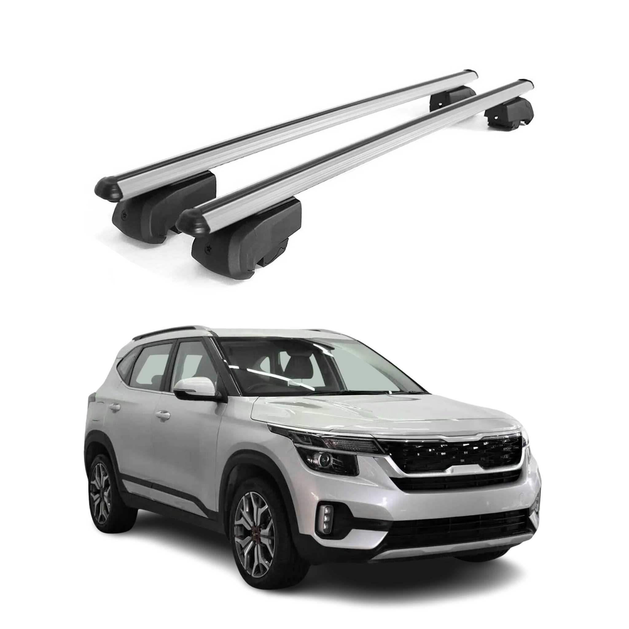 Barres de toit Transversales pour Kia Seltos 2020-2023 Aluminium Gris ABE