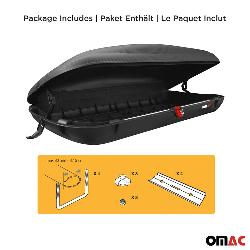 OMAC Coffre de toit 400 litres en fibre de carbone texturée homologué