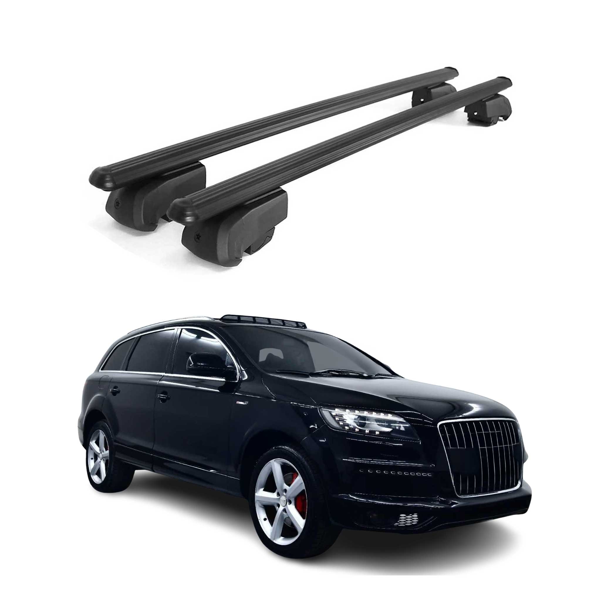 Barres de toit Transversales pour Audi Q7 4L SUV 2006-2015 ABE Alu Noir 2x