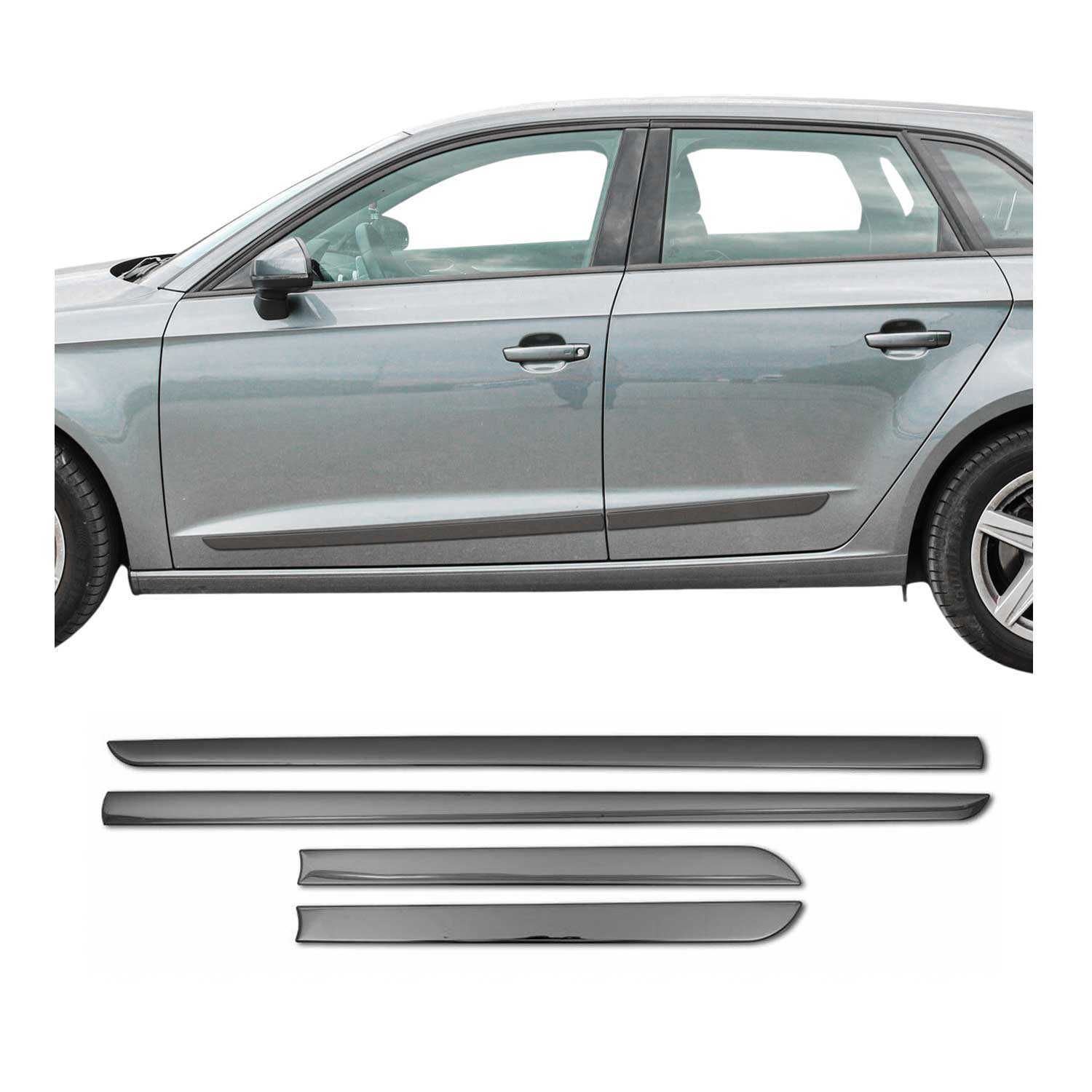 Baguette protection Latérale de porte pour Peugeot 508 2010-2018 Chromé Foncé 4x