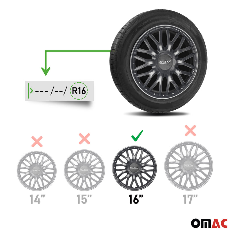 SPARCO Jeu Enjoliveurs de Roues 16 Pouces Gris en ABS 4 piéces