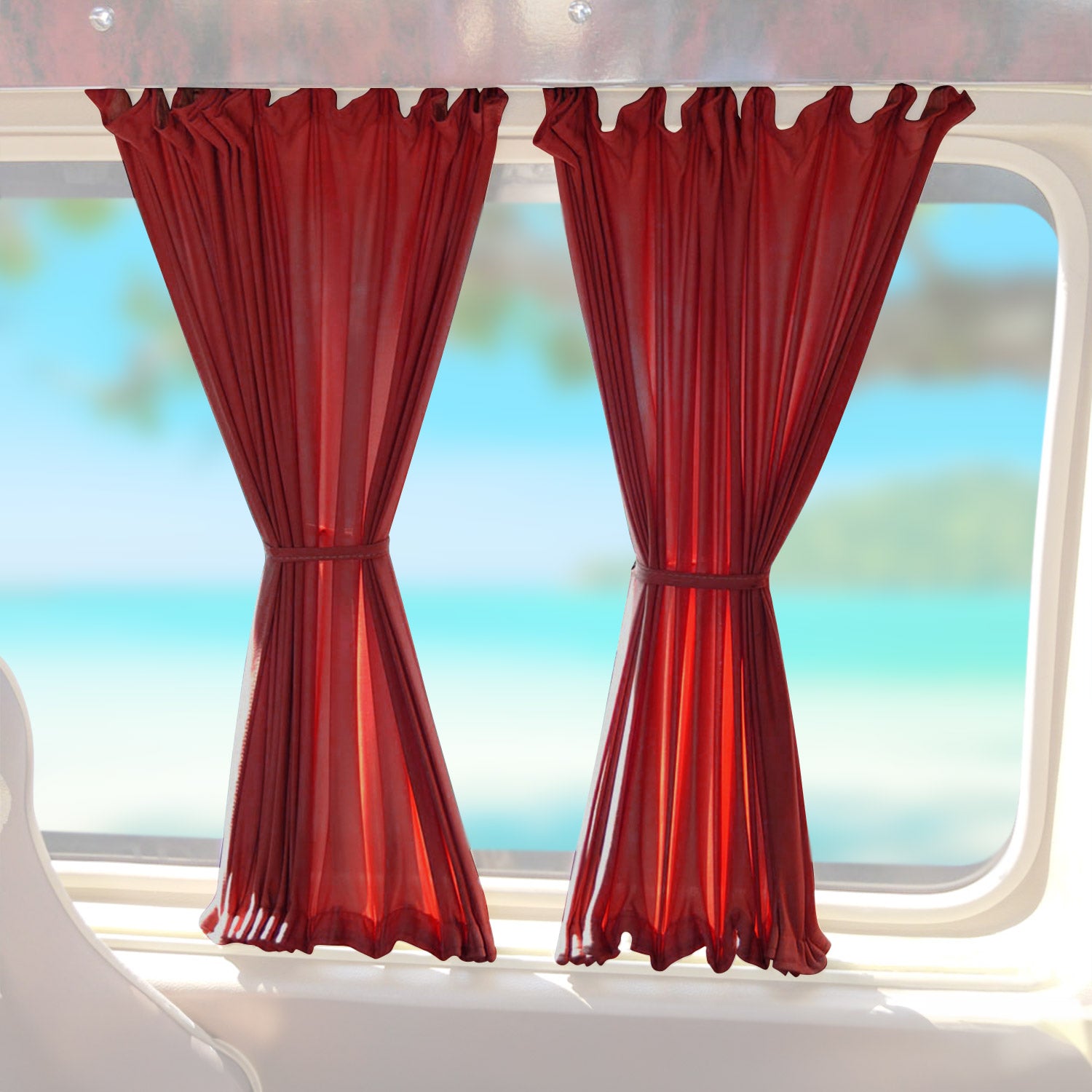 Rideaux De Fenêtre pour VW T4 1990-2003 Châssis Long Rouge Tissu