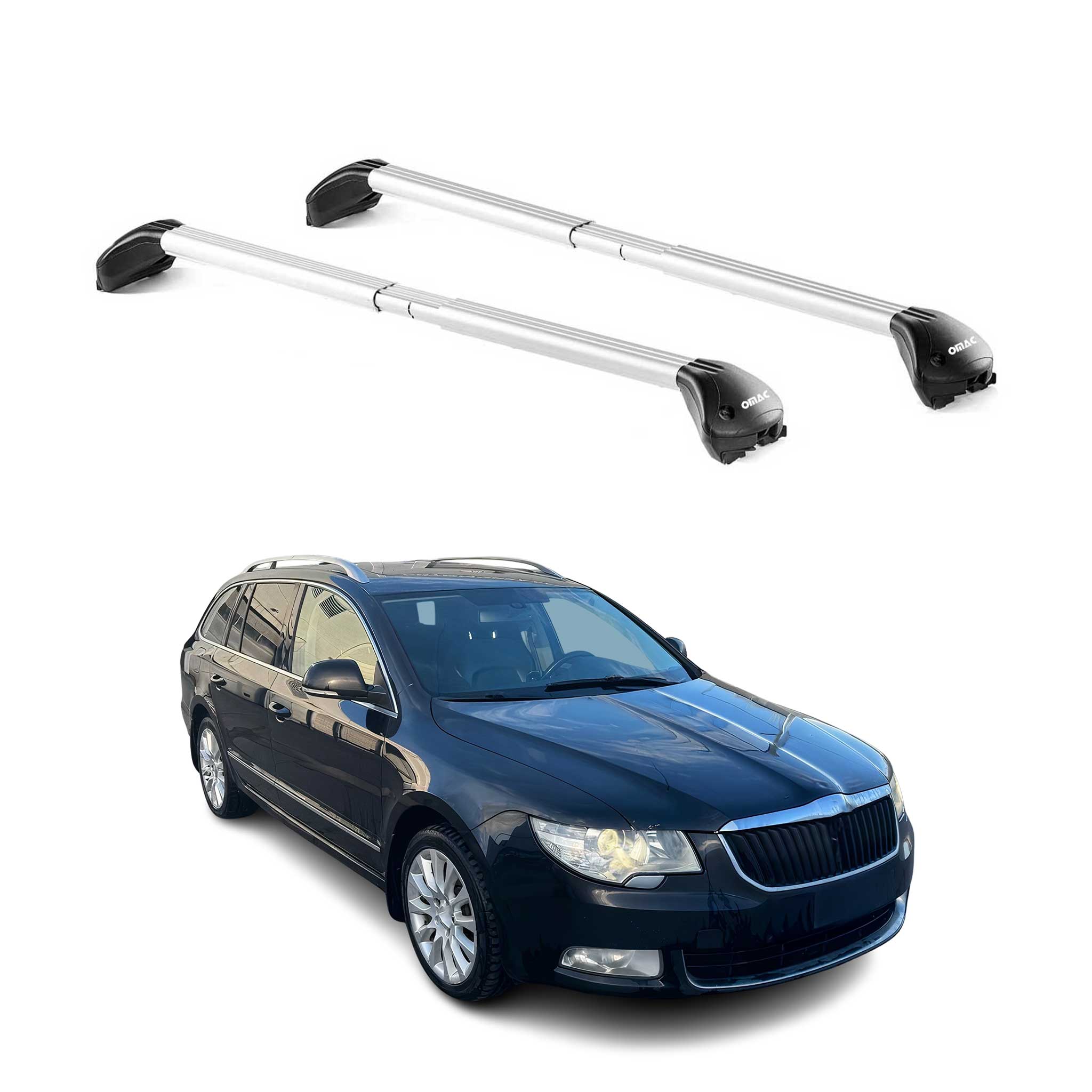 Barres de toit pour Skoda Superb Wagon 2008-2023 Gris Argenté 2 pièces ABE