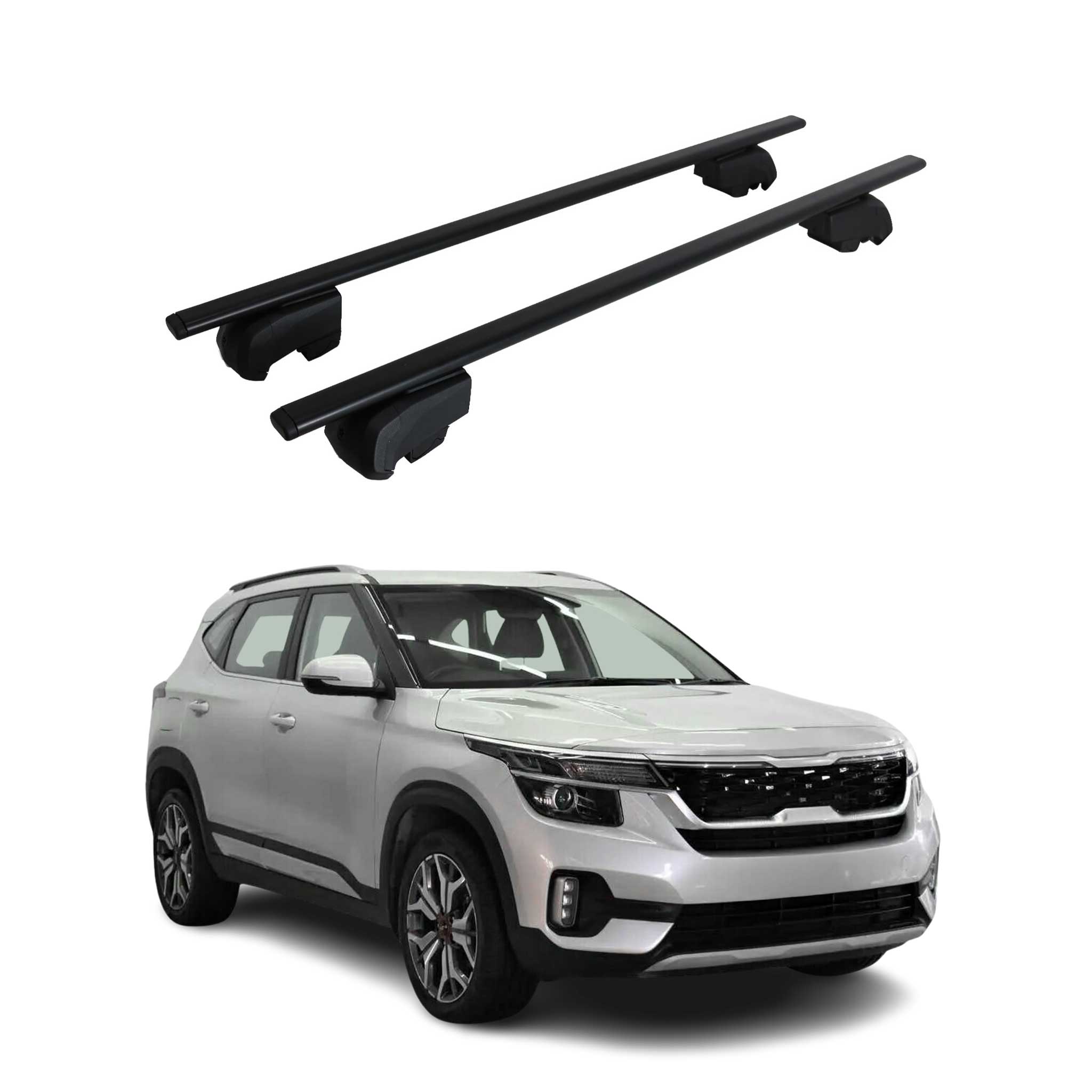 Barres de toit Transversales pour Kia Seltos 2020-2023 Fer Noir ABE