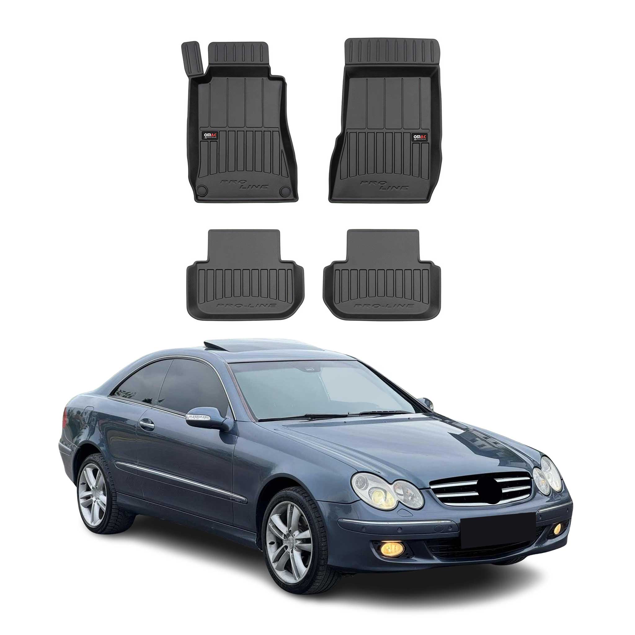 OMAC Tapis de sol en caoutchouc pour Mercedes CLK 2002-2010 Noir Premium