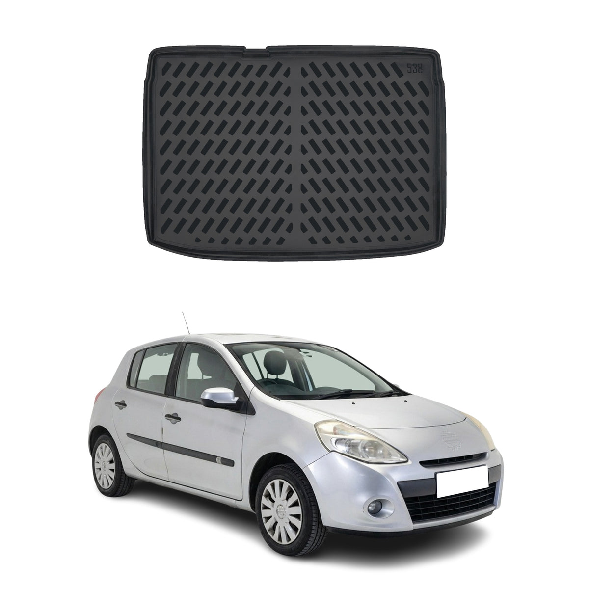 Tapis de coffre pour Renault Clio 3 HB 2005-2012 Noir 3D en Caoutchouc TPE