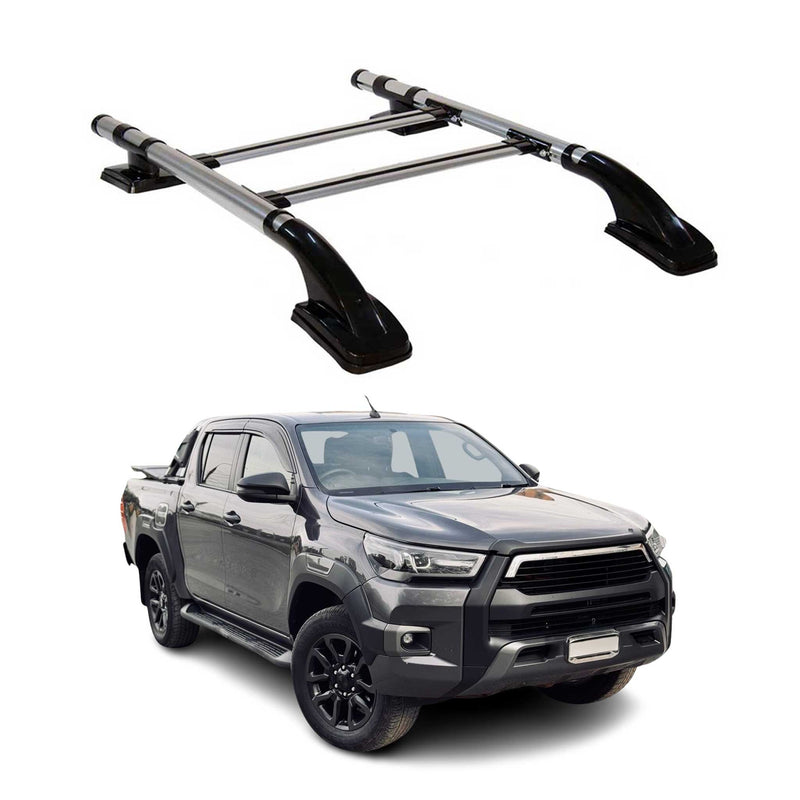 KIT Barres de toit trans+long pour Toyota Hilux 2005-2015 Aluminium Gris