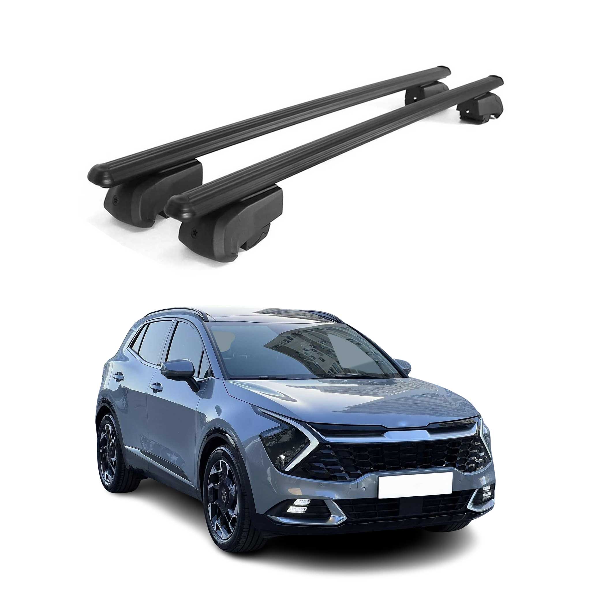 Barres de toit Transversales pour Kia Sportage 2021-2023 Aluminium Noir ABE