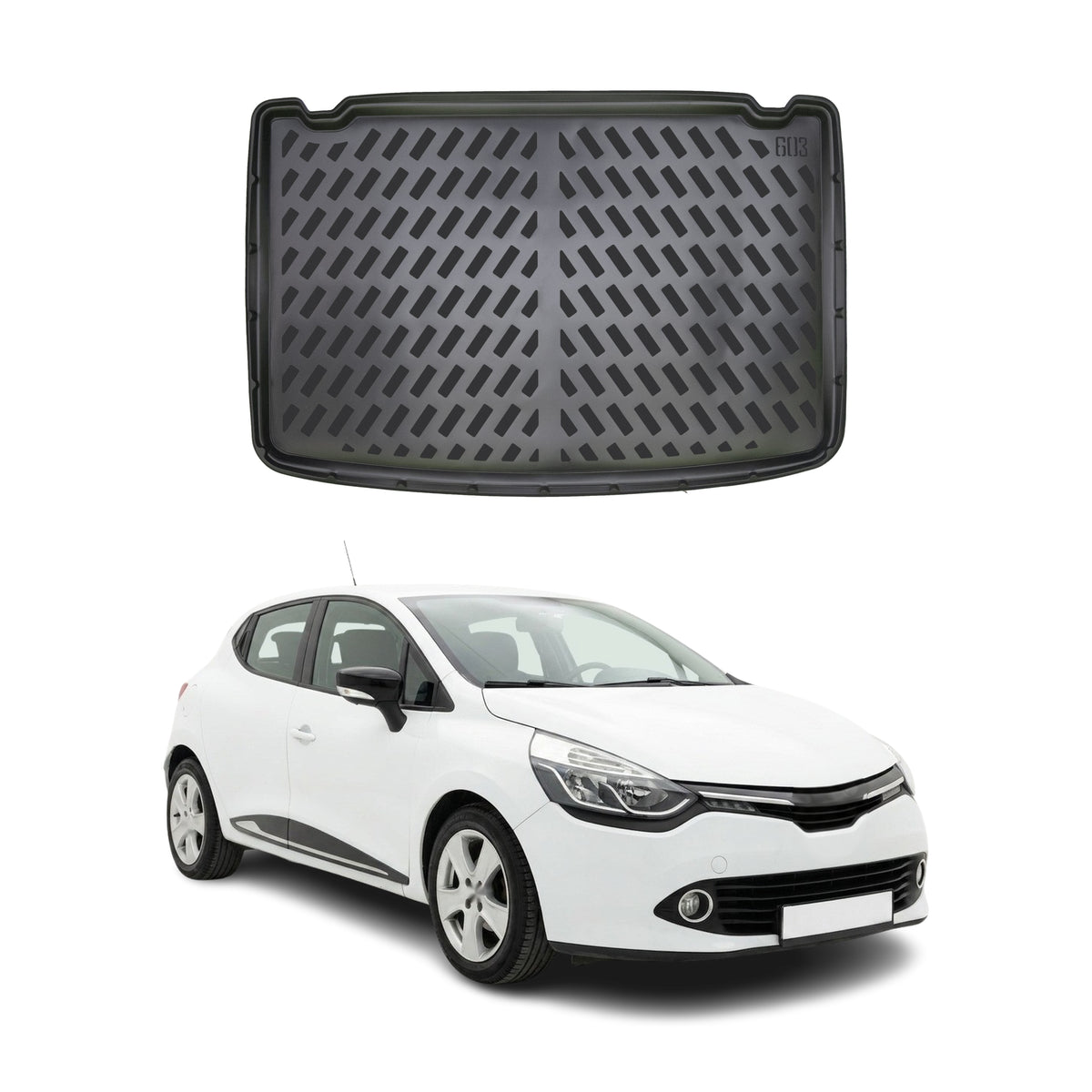 Tapis de coffre pour Renault Clio 4 HB 2012-2019 Noir 3D en Caoutchouc TPE