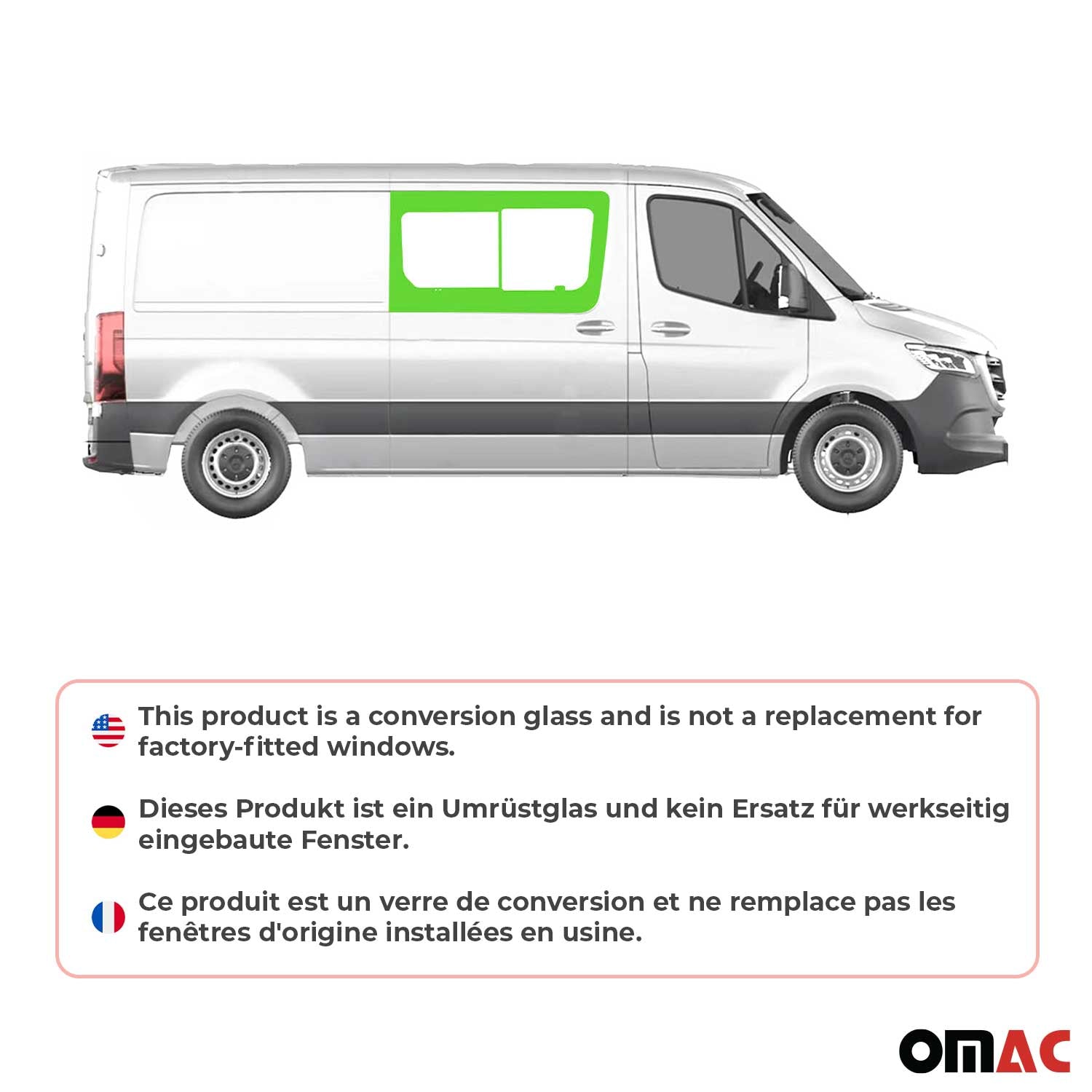 Vitre Porte pour Mercedes Sprinter W907 2018-2026 L2 L3 L4 Droit coulissante